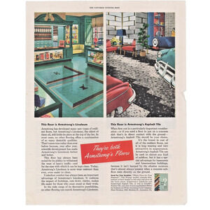Vintage Original Armstrong Linoleum Large Magazine Advertisement Color 1950s